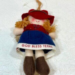 God Bless Texas Cowgirl Angel Doll Hanging Ornament 3.5"x6.5"